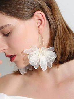 Yellow Chimes - Floral Shaped White Fabric Earrings for Women