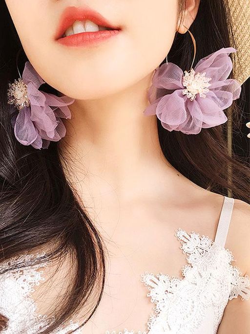 Yellow Chimes Floral Shaped Purple Fabric Drop Earrings for Women