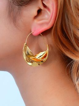 Yellow Chimes - Gold Toned Twisted Huggie Earrings