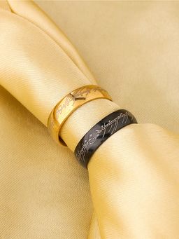 Yellow Chimes - Combo Black and Gold Rings for Men Pack Of 2
