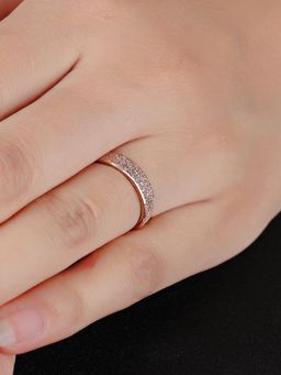 Yellow Chimes - White Stone Rose Gold Plated Silky and Smooth Finished Stainless Steel Band Ring (8)