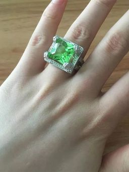 Yellow Chimes - Light Green Emerald Gemstones Square Shaped Crystal Ring (8)