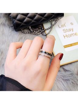 Yellow Chimes - Multi-Colour Rose Gold Plated Cubic Zirconia Numeric Designed Ring (6)