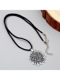 Yellow Chimes - God Sun Swastika Symbol Black Leather Rope Necklace