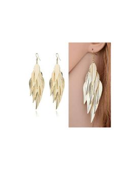 Yellow Chimes - Gold Toned Leaf Shaped Dangler Earrings