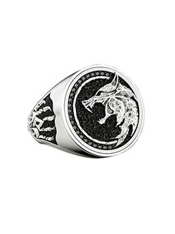 Yellow Chimes - Viking Wizard Warrior Hunter Wolf Head Silver Ring for Men (10)
