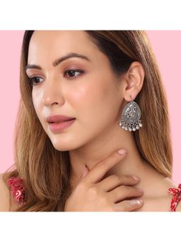 Yellow Chimes - Silver Oxidised Drop Earrings for Women