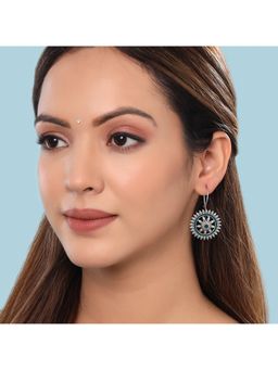 Yellow Chimes - Silver Tone Blue Minakari Drop Earrings