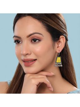 Yellow Chimes - Minakari Yellow and Green Drop Earrings