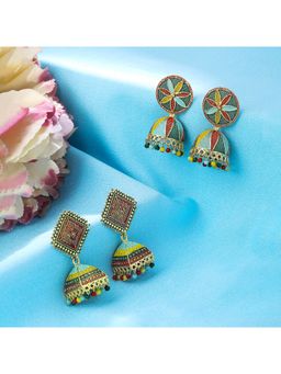 Yellow Chimes - Gold Plated Multicolour Jhumka Pack Of 2