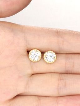 Yellow Chimes - Swarovski Elements White Sparkling Crystal Golden Studs Earrings