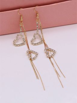 Yellow Chimes - Hanging Hearts Gold Chandelier Earring