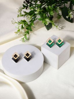Yellow Chimes - Gold Plated Square Shaped Studs Pack Of 2