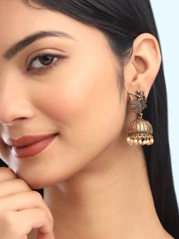 Yellow Chimes - Oxidised Gold Plated Dancing Doll Jhumki