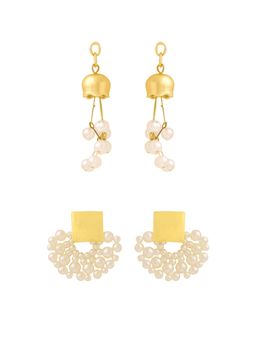 Yellow Chimes - Gold Plated Pearls Earrings Pack Of 2