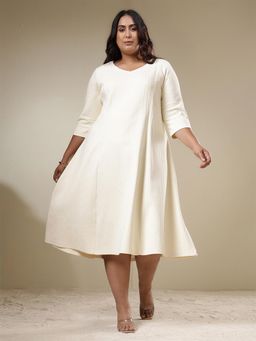 Amydus - Women Plus Size Ivory Chunky Knit A-Line Dress