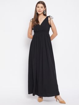 WineRed - Women Black Smocking Maxi Dress