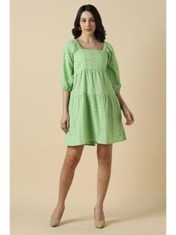 Allen Solly - Women Green Schiffli Self Design Casual Dress