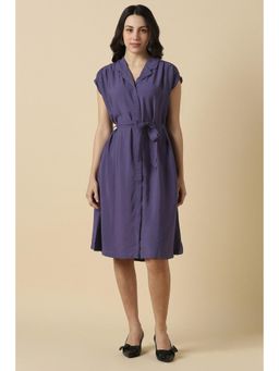 Allen Solly - Women Purple Solid Casual Dress with Belt