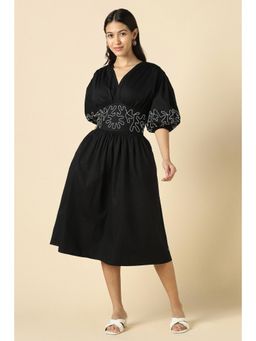 Allen Solly - Women Black Embroidered A-Line Dress