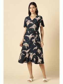 Allen Solly - Women Navy Blue Floral Printed Casual Dress