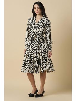 Allen Solly - Women Off White and Black Printed Casual Dress with Belt