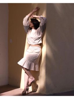 CUSTARD - Women Beige Cotton Self Design Co-Ord Set