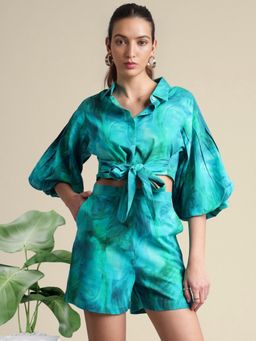 CUSTARD - Women Turquoise Tie-Dye Co-Ord Set