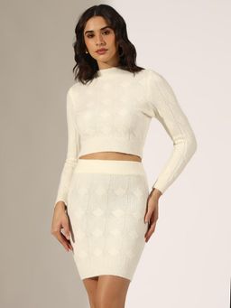 SHOWOFF - Women Textured Cream Knitted Co-Ord Set