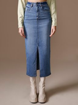 Kazo - Women Blue Solid Denim Skirt