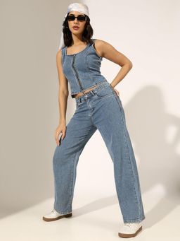 SHOWOFF - Women Blue Denim Co-Ord Set