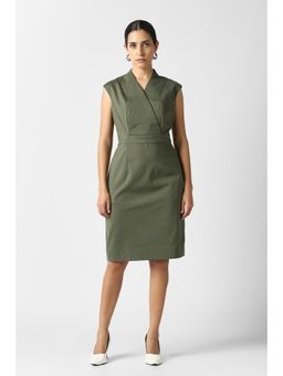 Van Heusen - Women Olive Solid Knee Length Formal Dress