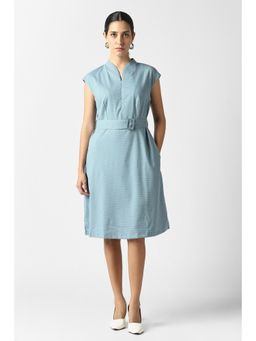 Van Heusen - Women Light Blue Checks Knee Length Formal Dress