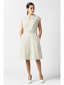 Van Heusen - Women Beige Checks Knee Length Formal Dress
