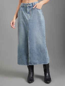 Go Colors - Women Blue Solid Denim Skirt
