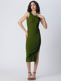 Moomaya - Bodycon Knit Olive Dress For Women