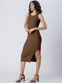 Moomaya - Bodycon Knit Brown Dress For Women
