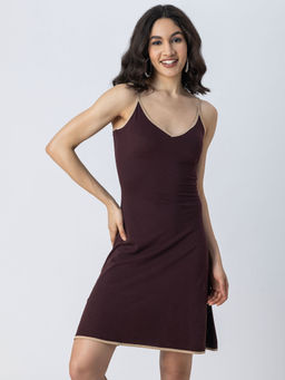 Moomaya - Women Shoulder Straps Fit & Flare Brown Dress