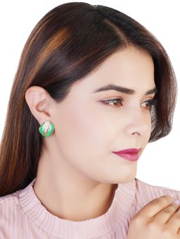 Estele - Gold Plated Square Shaped Stud Earrings with Crystals for Women