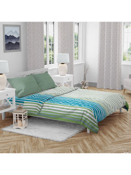 HomeTown - Emilia 100 Percent Cotton Double Queen Size 4 Piece Bedding Set in Green Colour