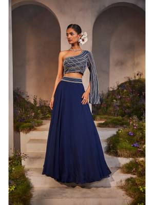 Buy CHARU AND VASUNDHARA Leila Electric Navy Blue Ethnic Skirt