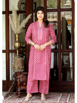 Doriyaan - Women Floral Printed Charming Pink Straight Kurta with Palazzo (Set of 2)
