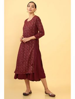 Soch - Women Maroon Rayon Printed Kurta