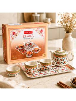 Voncasa - Ethnic Floral Multicolour Ceramic Tea Set (Comes with a Gift Box)