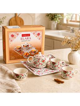 Voncasa - Elegant Floral Multicolour Ceramic Tea Set (Comes with a Gift Box)