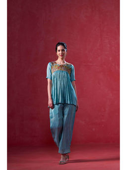 Sukruti Design - Women Blue Viscose Top with Pant Co-Ord Set