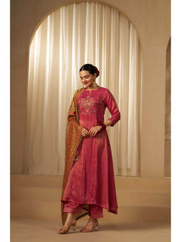 Sukruti Design - Women Pink Viscose Anarkali Kurta and Pant with Dupatta Set