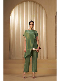 Sukruti Design - Women Green Viscose Top with Pant Co-Ord Set