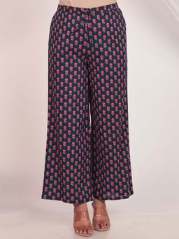 ARAMYA - Blue Soft Cotton Floral Palazzo