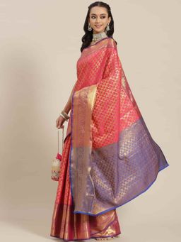 Silk Land - Banarasi Art Silk Saree with Unstitched Blouse Piece Pink & Gold with Unstitched